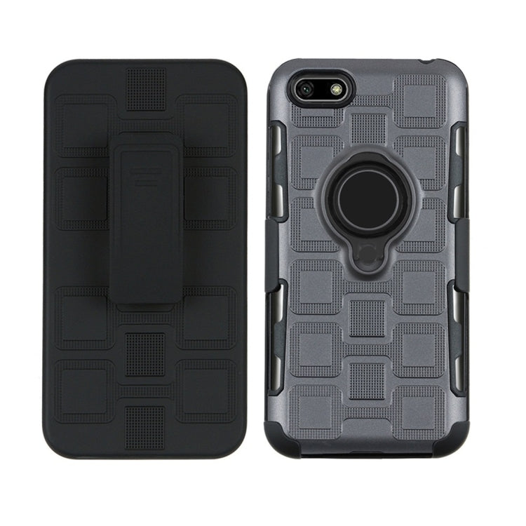 For Huawei Y5 Prime (2018) 3 In 1 Cube PC + TPU Protective Case with 360 Degrees Rotate Black Ring Holder