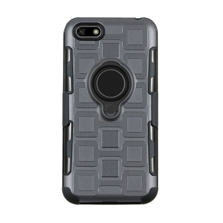 For Huawei Y5 Prime (2018) 3 In 1 Cube PC + TPU Protective Case with 360 Degrees Rotate Black Ring Holder