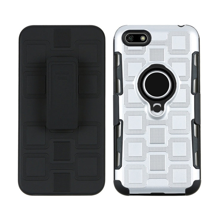 For Huawei Y5 Prime (2018) 3 In 1 Cube PC + TPU Protective Case with 360 Degrees Rotate Black Ring Holder