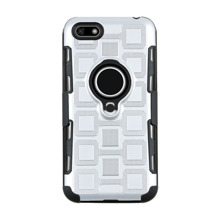 For Huawei Y5 Prime (2018) 3 In 1 Cube PC + TPU Protective Case with 360 Degrees Rotate Black Ring Holder