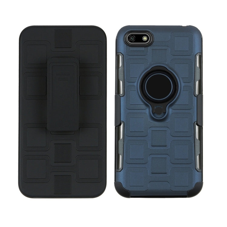 For Huawei Y5 Prime (2018) 3 In 1 Cube PC + TPU Protective Case with 360 Degrees Rotate Black Ring Holder