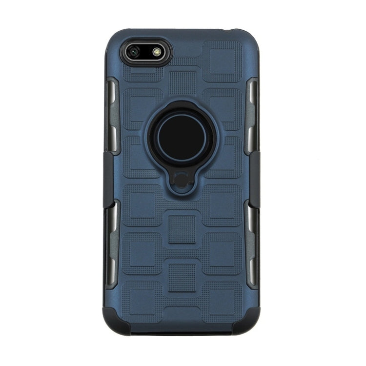 For Huawei Y5 Prime (2018) 3 In 1 Cube PC + TPU Protective Case with 360 Degrees Rotate Black Ring Holder