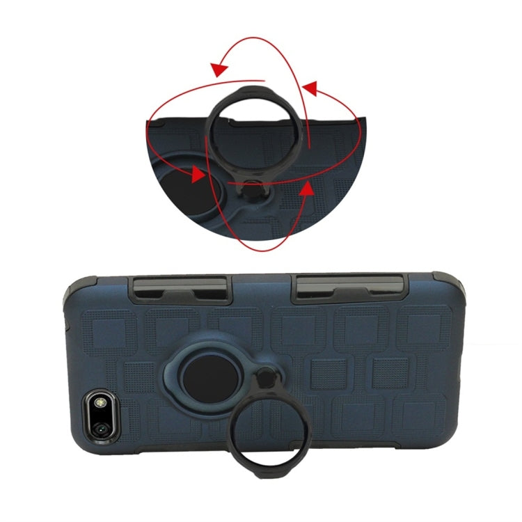 For Huawei Y5 Prime (2018) 3 In 1 Cube PC + TPU Protective Case with 360 Degrees Rotate Black Ring Holder