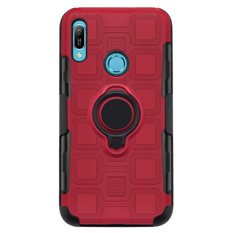 For Huawei Y6 (2019) 3 In 1 Cube PC + TPU Protective Case with 360 Degrees Rotate Black Ring Holder
