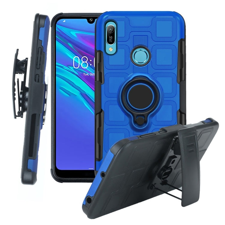 For Huawei Y6 (2019) 3 In 1 Cube PC + TPU Protective Case with 360 Degrees Rotate Black Ring Holder