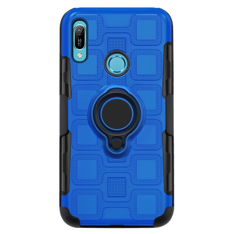 For Huawei Y6 (2019) 3 In 1 Cube PC + TPU Protective Case with 360 Degrees Rotate Black Ring Holder