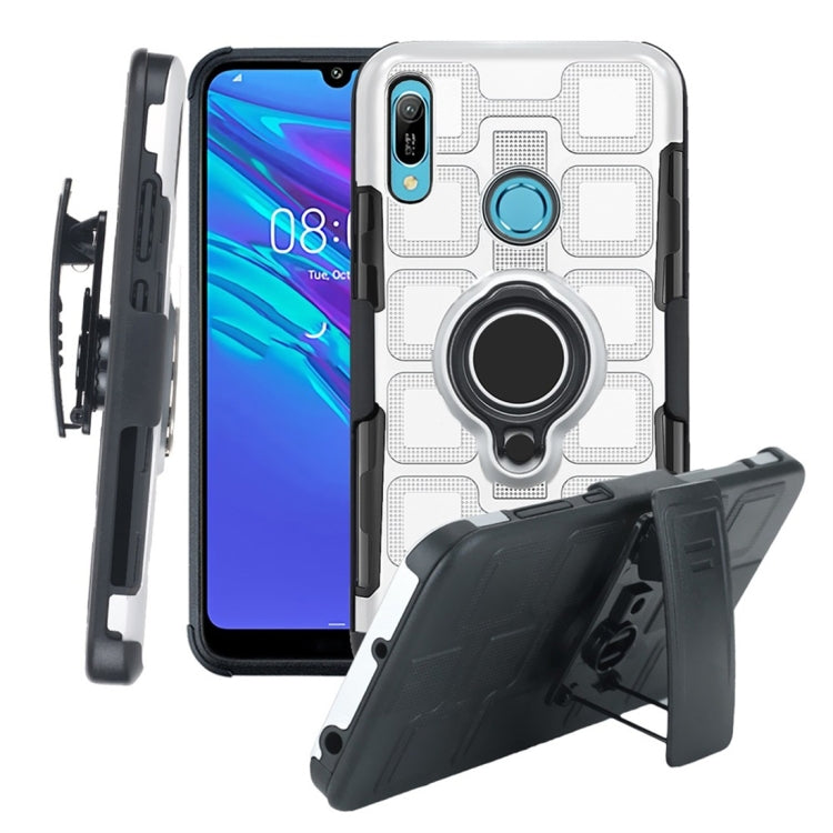For Huawei Y6 (2019) 3 In 1 Cube PC + TPU Protective Case with 360 Degrees Rotate Black Ring Holder