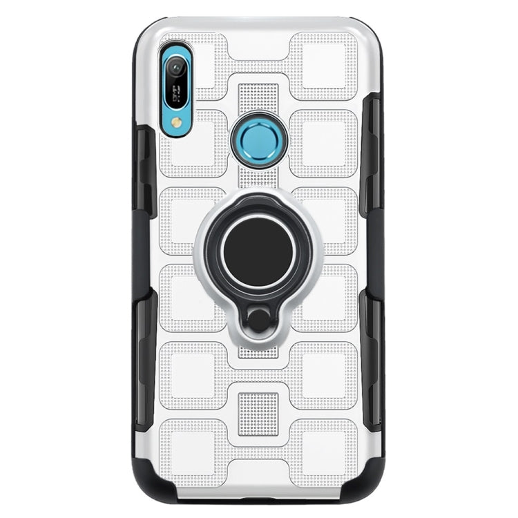 For Huawei Y6 (2019) 3 In 1 Cube PC + TPU Protective Case with 360 Degrees Rotate Black Ring Holder