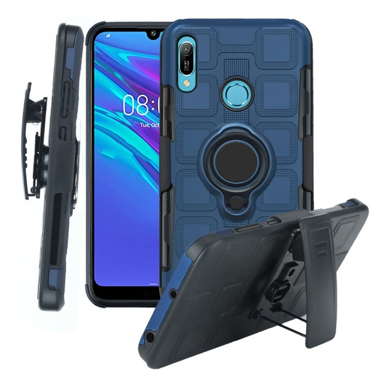 For Huawei Y6 (2019) 3 In 1 Cube PC + TPU Protective Case with 360 Degrees Rotate Black Ring Holder