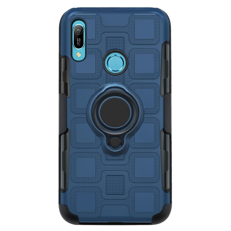 For Huawei Y6 (2019) 3 In 1 Cube PC + TPU Protective Case with 360 Degrees Rotate Black Ring Holder