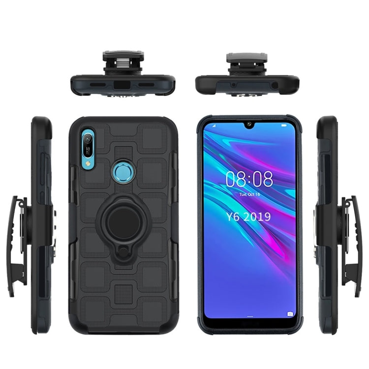 For Huawei Y6 (2019) 3 In 1 Cube PC + TPU Protective Case with 360 Degrees Rotate Black Ring Holder