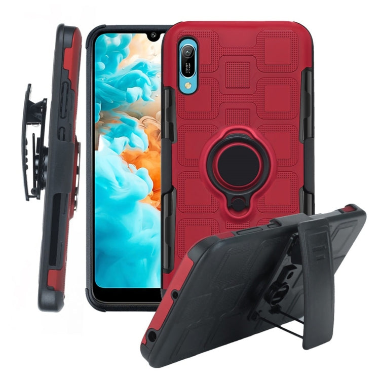 For Huawei Y6 Pro (2019) 3 In 1 Cube PC + TPU Protective Case with 360 Degrees Rotate Black Ring Holder