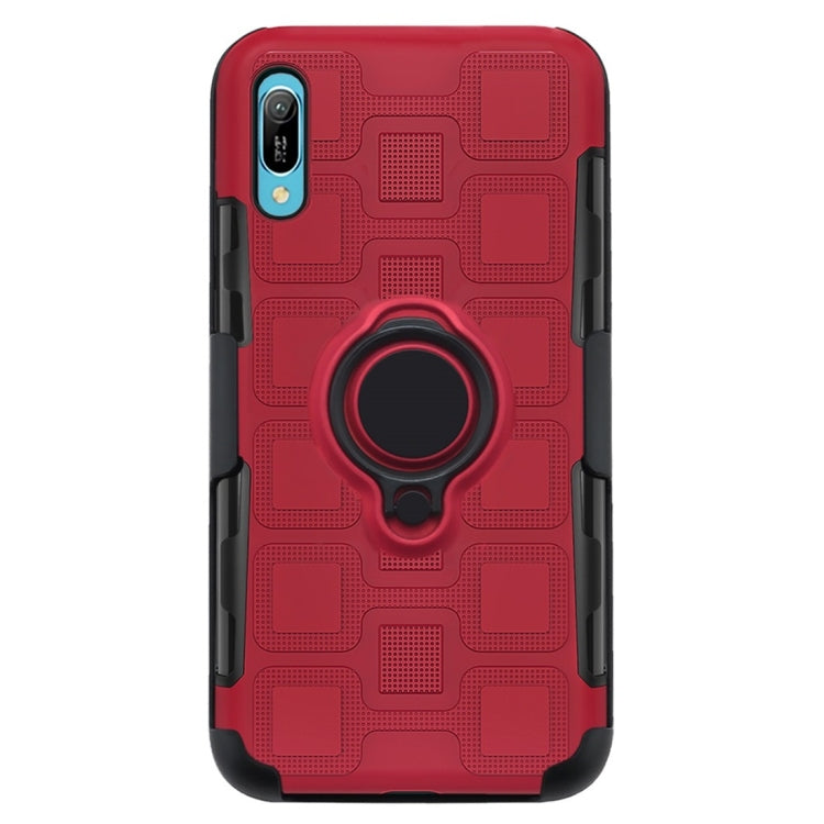 For Huawei Y6 Pro (2019) 3 In 1 Cube PC + TPU Protective Case with 360 Degrees Rotate Black Ring Holder