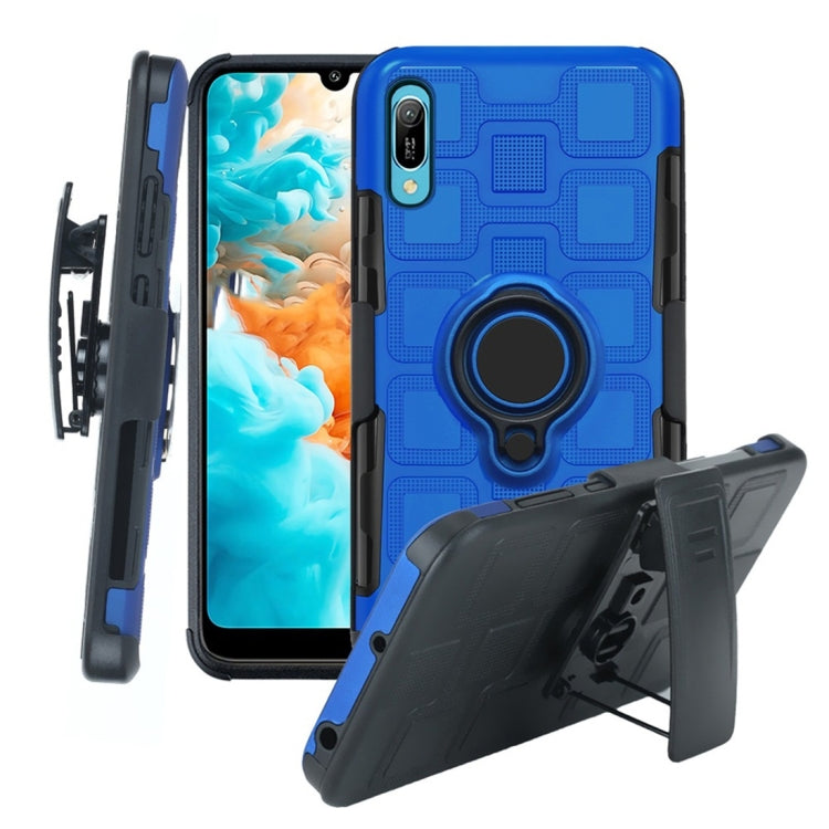 For Huawei Y6 Pro (2019) 3 In 1 Cube PC + TPU Protective Case with 360 Degrees Rotate Black Ring Holder