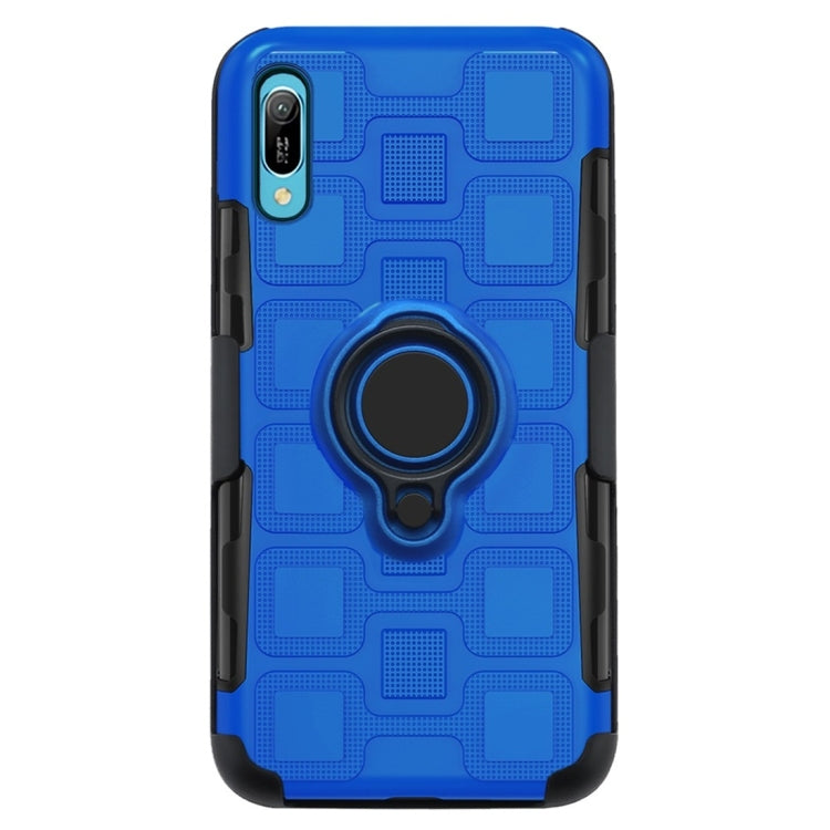 For Huawei Y6 Pro (2019) 3 In 1 Cube PC + TPU Protective Case with 360 Degrees Rotate Black Ring Holder
