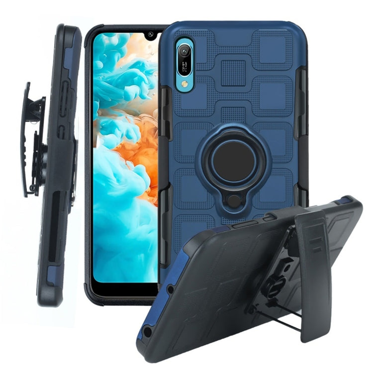 For Huawei Y6 Pro (2019) 3 In 1 Cube PC + TPU Protective Case with 360 Degrees Rotate Black Ring Holder