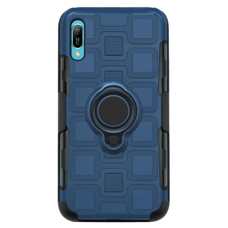 For Huawei Y6 Pro (2019) 3 In 1 Cube PC + TPU Protective Case with 360 Degrees Rotate Black Ring Holder