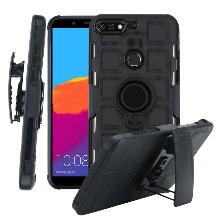 For Huawei Y7 (2018) / Honor 7C 3 In 1 Cube PC + TPU Protective Case with 360 Degrees Rotate Black Ring Holder