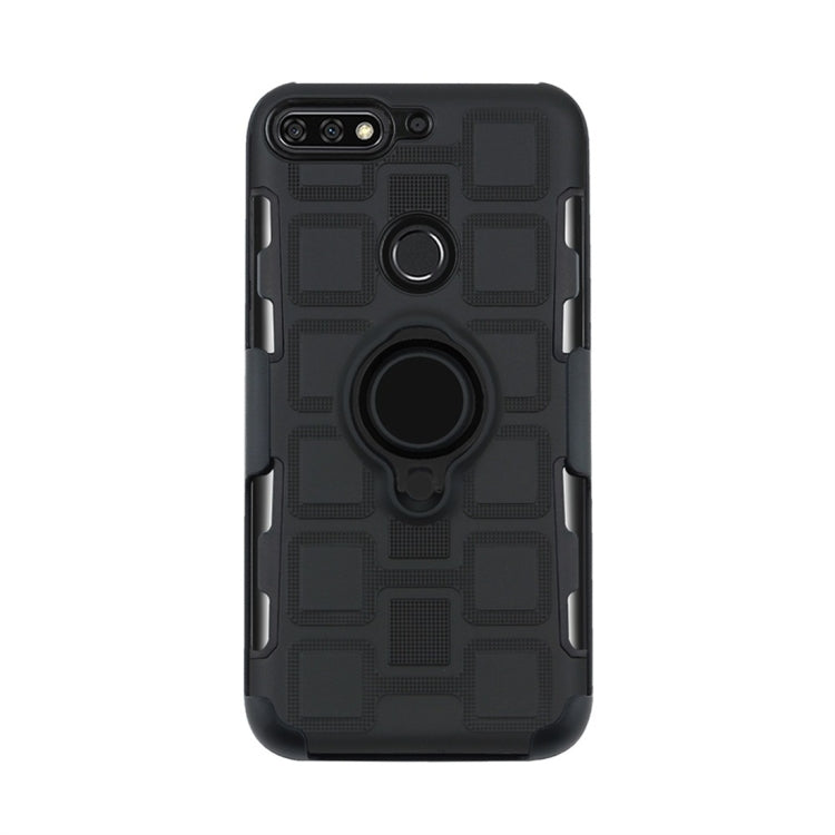 For Huawei Y7 (2018) / Honor 7C 3 In 1 Cube PC + TPU Protective Case with 360 Degrees Rotate Black Ring Holder