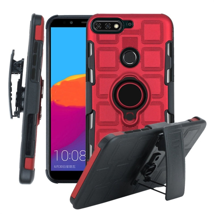 For Huawei Y7 (2018) / Honor 7C 3 In 1 Cube PC + TPU Protective Case with 360 Degrees Rotate Black Ring Holder