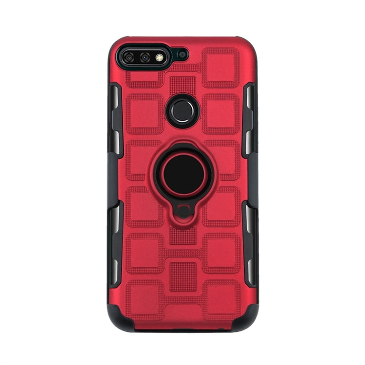 For Huawei Y7 (2018) / Honor 7C 3 In 1 Cube PC + TPU Protective Case with 360 Degrees Rotate Black Ring Holder