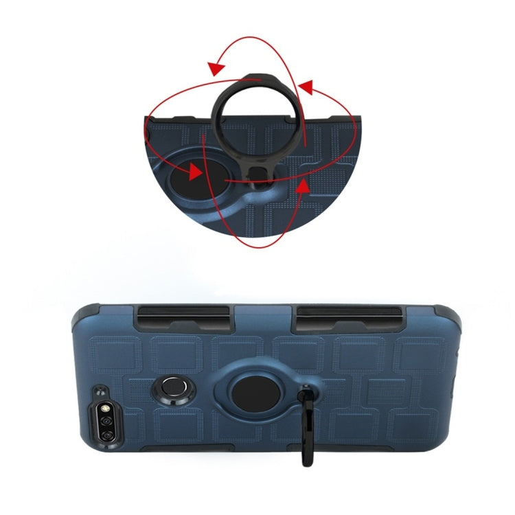 For Huawei Y7 (2018) / Honor 7C 3 In 1 Cube PC + TPU Protective Case with 360 Degrees Rotate Black Ring Holder