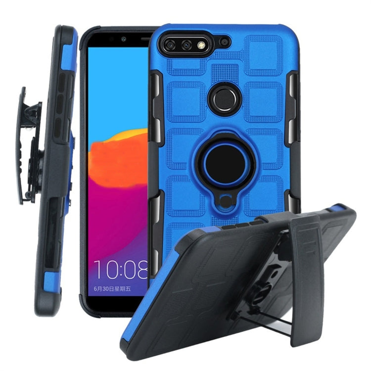 For Huawei Y7 (2018) / Honor 7C 3 In 1 Cube PC + TPU Protective Case with 360 Degrees Rotate Black Ring Holder