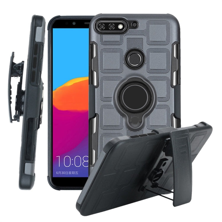 For Huawei Y7 (2018) / Honor 7C 3 In 1 Cube PC + TPU Protective Case with 360 Degrees Rotate Black Ring Holder