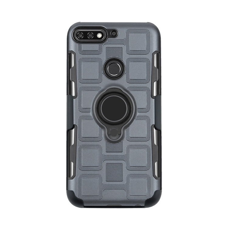 For Huawei Y7 (2018) / Honor 7C 3 In 1 Cube PC + TPU Protective Case with 360 Degrees Rotate Black Ring Holder