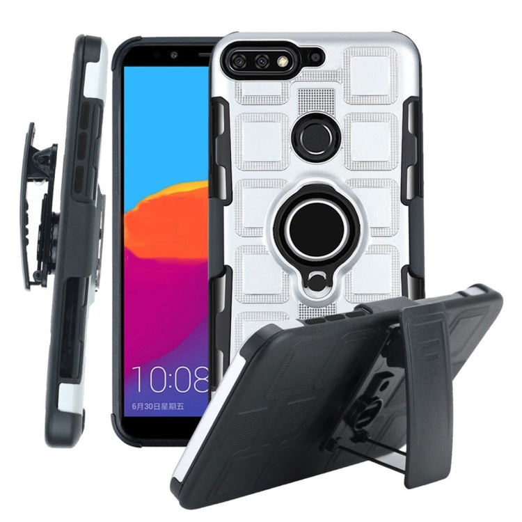 For Huawei Y7 (2018) / Honor 7C 3 In 1 Cube PC + TPU Protective Case with 360 Degrees Rotate Black Ring Holder
