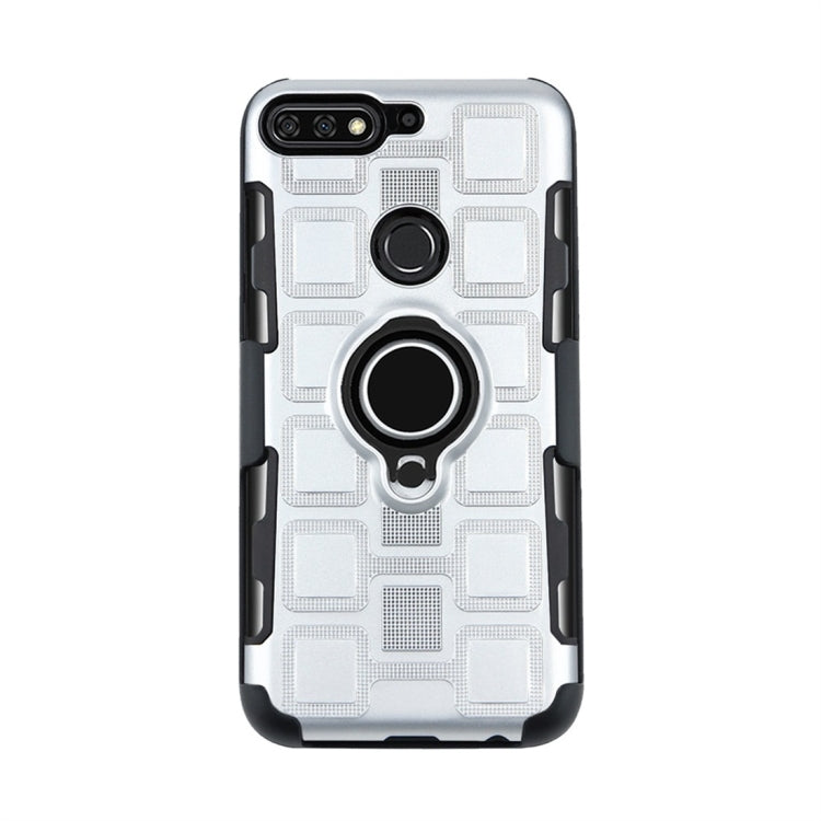 For Huawei Y7 (2018) / Honor 7C 3 In 1 Cube PC + TPU Protective Case with 360 Degrees Rotate Black Ring Holder
