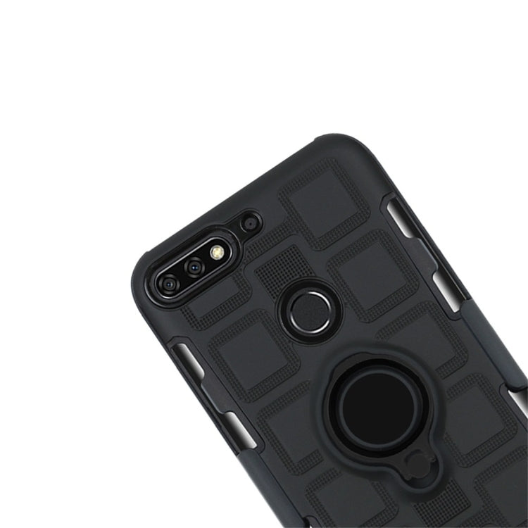 For Huawei Y7 (2018) / Honor 7C 3 In 1 Cube PC + TPU Protective Case with 360 Degrees Rotate Black Ring Holder