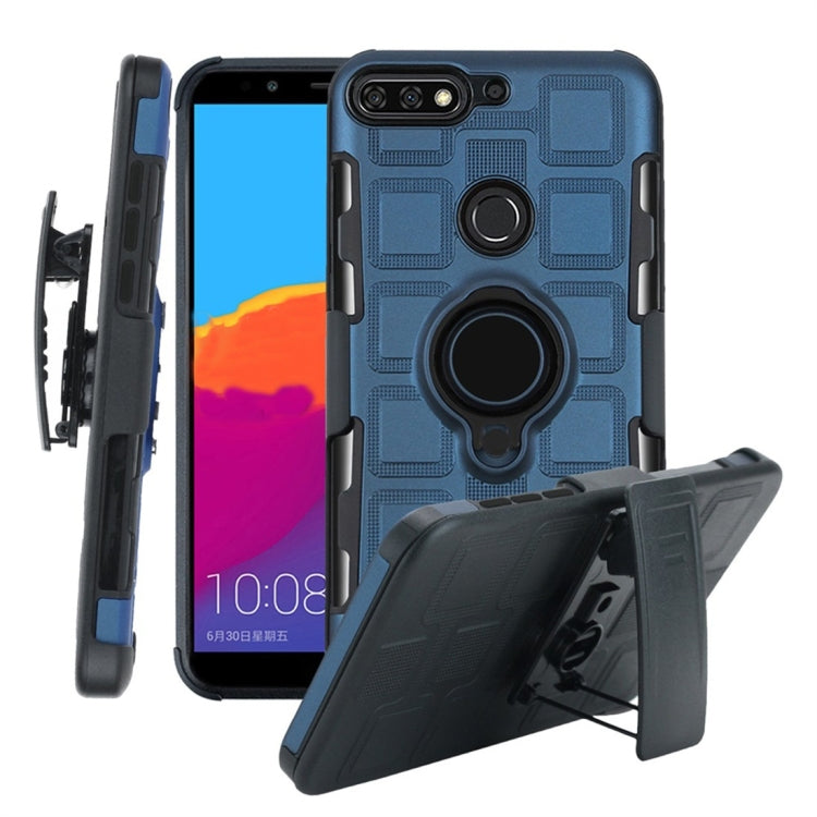 For Huawei Y7 (2018) / Honor 7C 3 In 1 Cube PC + TPU Protective Case with 360 Degrees Rotate Black Ring Holder
