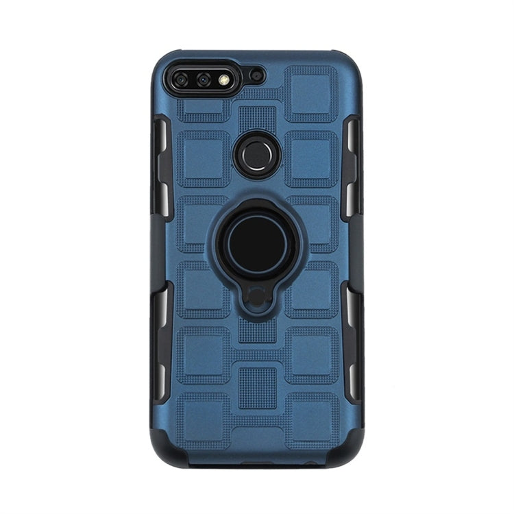 For Huawei Y7 (2018) / Honor 7C 3 In 1 Cube PC + TPU Protective Case with 360 Degrees Rotate Black Ring Holder