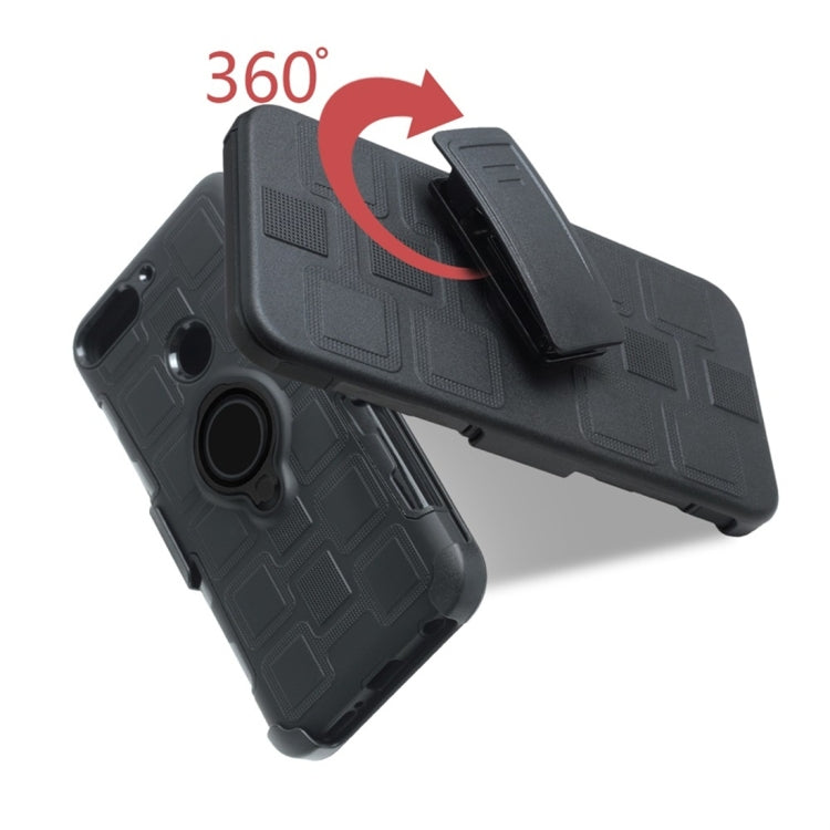 For Huawei Y7 (2018) / Honor 7C 3 In 1 Cube PC + TPU Protective Case with 360 Degrees Rotate Black Ring Holder