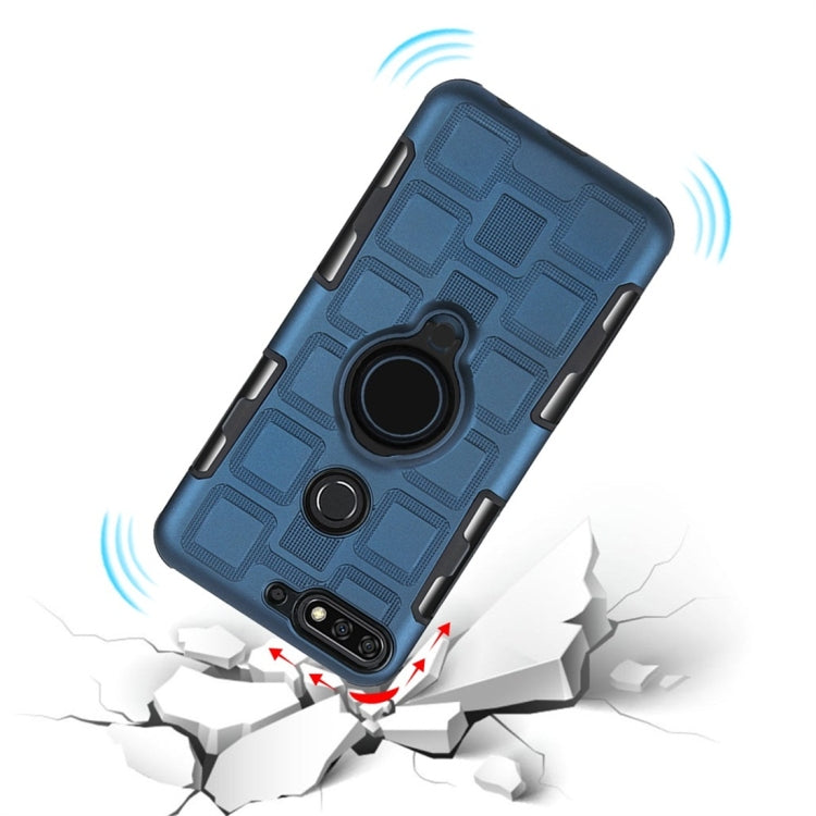 For Huawei Y7 (2018) / Honor 7C 3 In 1 Cube PC + TPU Protective Case with 360 Degrees Rotate Black Ring Holder