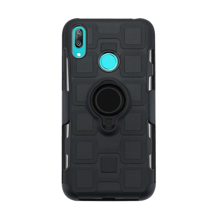 For Huawei Y7 (2019) 3 In 1 Cube PC + TPU Protective Case with 360 Degrees Rotate Black Ring Holder