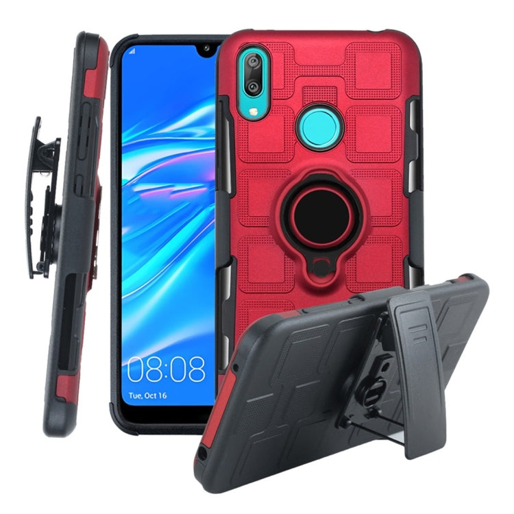 For Huawei Y7 (2019) 3 In 1 Cube PC + TPU Protective Case with 360 Degrees Rotate Black Ring Holder