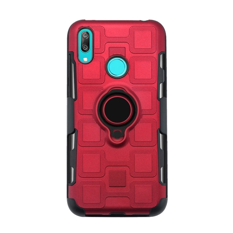 For Huawei Y7 (2019) 3 In 1 Cube PC + TPU Protective Case with 360 Degrees Rotate Black Ring Holder