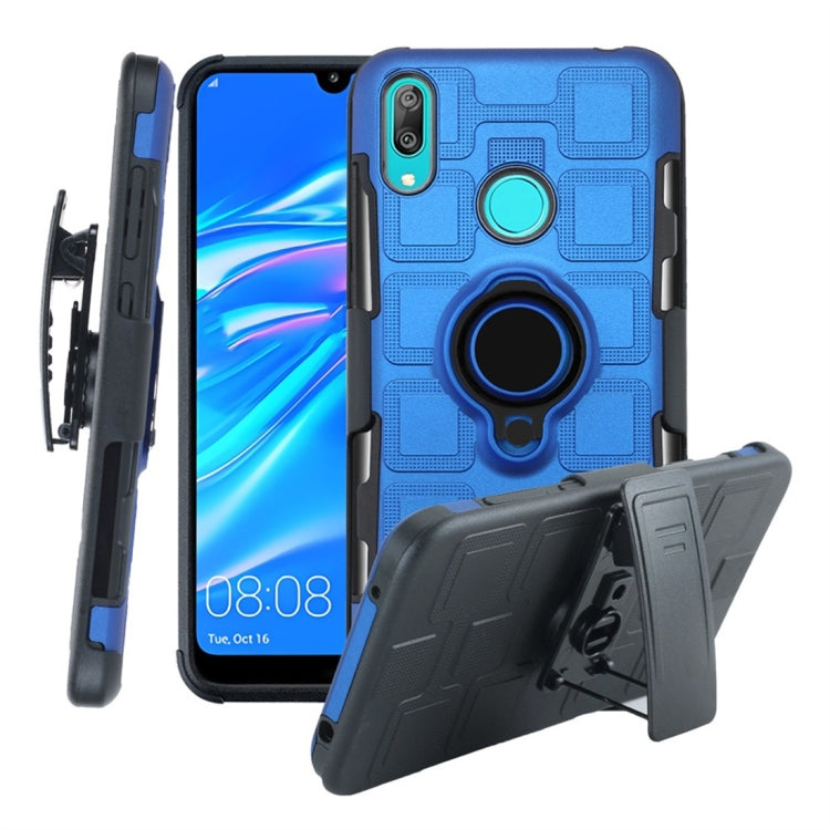 For Huawei Y7 (2019) 3 In 1 Cube PC + TPU Protective Case with 360 Degrees Rotate Black Ring Holder