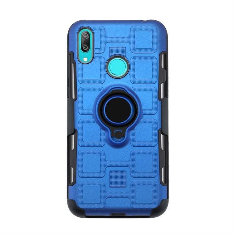 For Huawei Y7 (2019) 3 In 1 Cube PC + TPU Protective Case with 360 Degrees Rotate Black Ring Holder