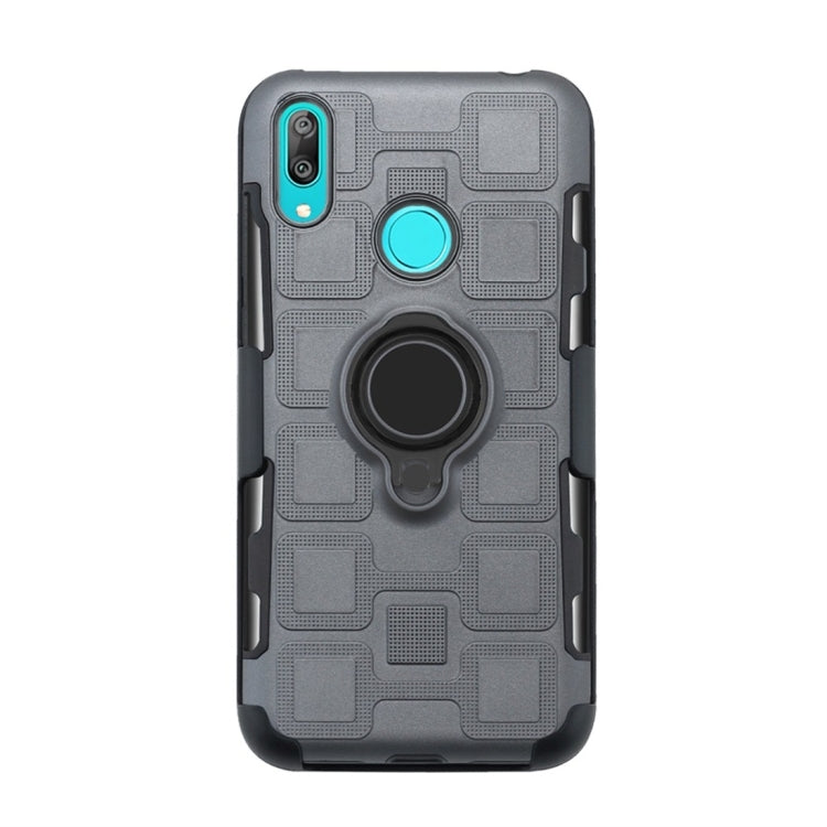 For Huawei Y7 (2019) 3 In 1 Cube PC + TPU Protective Case with 360 Degrees Rotate Black Ring Holder