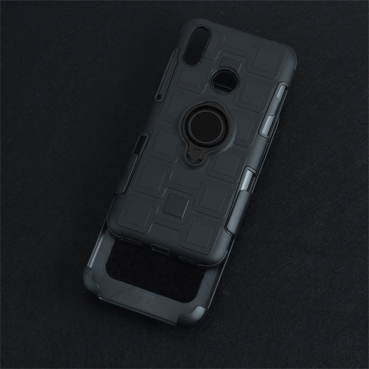 For Huawei Y7 (2019) 3 In 1 Cube PC + TPU Protective Case with 360 Degrees Rotate Black Ring Holder