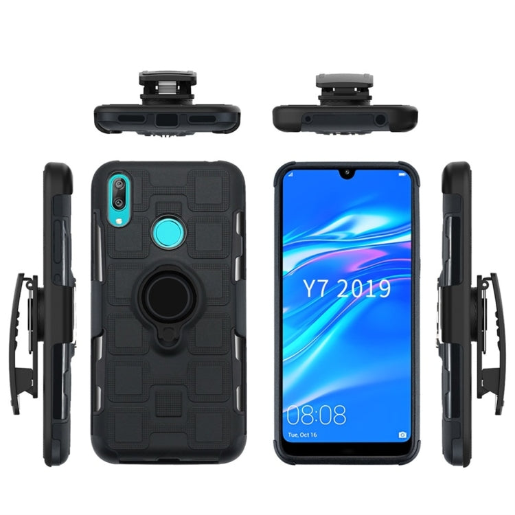 For Huawei Y7 (2019) 3 In 1 Cube PC + TPU Protective Case with 360 Degrees Rotate Black Ring Holder