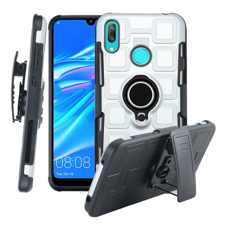 For Huawei Y7 (2019) 3 In 1 Cube PC + TPU Protective Case with 360 Degrees Rotate Black Ring Holder