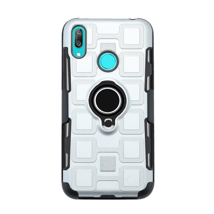 For Huawei Y7 (2019) 3 In 1 Cube PC + TPU Protective Case with 360 Degrees Rotate Black Ring Holder