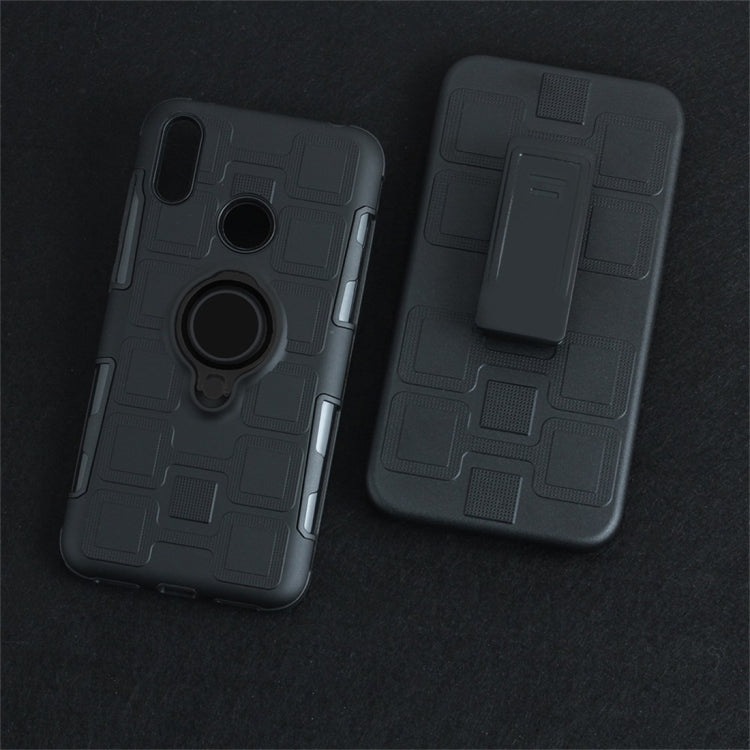 For Huawei Y7 (2019) 3 In 1 Cube PC + TPU Protective Case with 360 Degrees Rotate Black Ring Holder