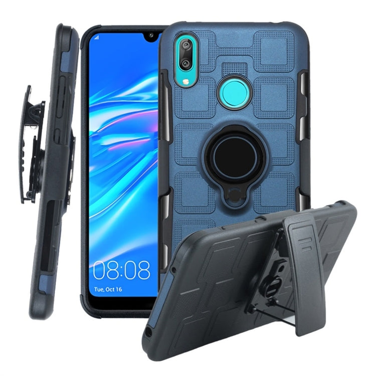 For Huawei Y7 (2019) 3 In 1 Cube PC + TPU Protective Case with 360 Degrees Rotate Black Ring Holder