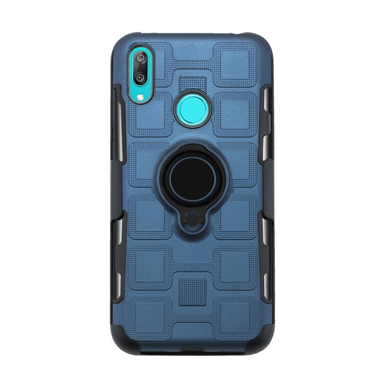For Huawei Y7 (2019) 3 In 1 Cube PC + TPU Protective Case with 360 Degrees Rotate Black Ring Holder