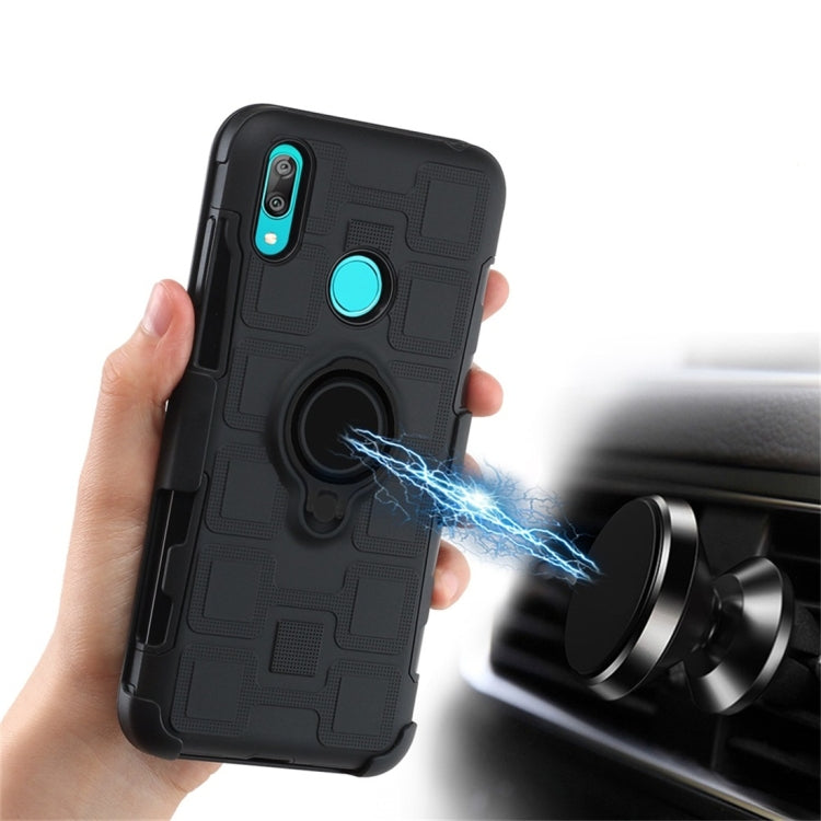 For Huawei Y7 (2019) 3 In 1 Cube PC + TPU Protective Case with 360 Degrees Rotate Black Ring Holder